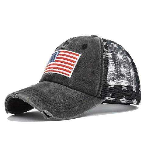 USA EMBROIDERED STAR MESH CAP BLACK