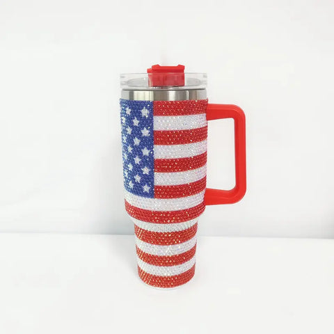 Copy of RHINESTONE AMERICAN FLAG 40 OZ. CUP WITH RED HANDLE