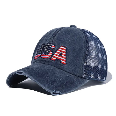 USA EMBROIDERED STAR MESH CAP NAVY