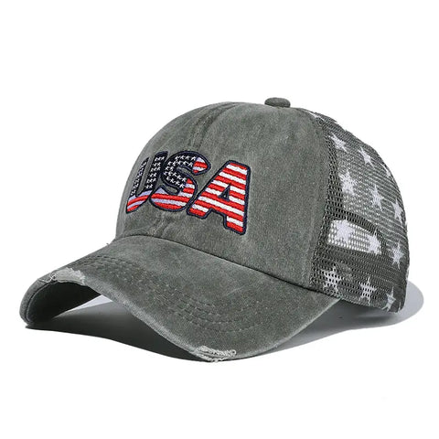 USA EMBROIDERED STAR MESH CAP GREY